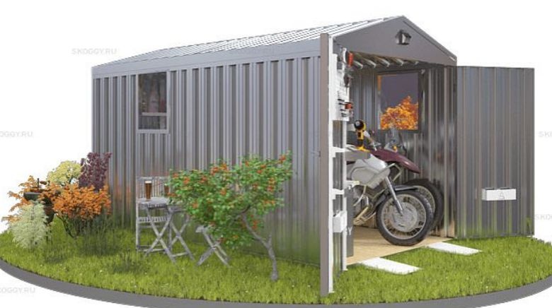 Металлический гараж  с Двускатной крышей и 2 окнами SKOGGY 4М