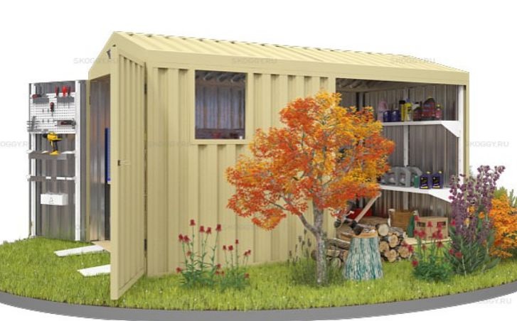 Металлический гараж  с Двускатной крышей и 2 окнами SKOGGY 4М